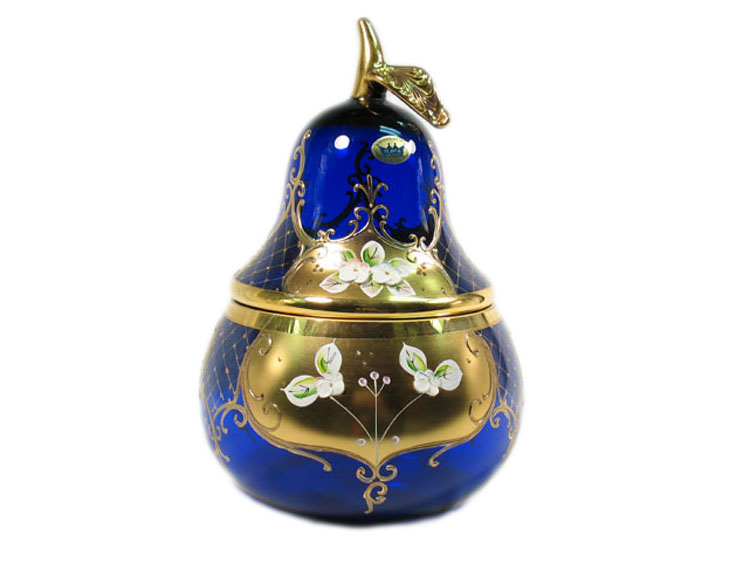 Bohemian Crystal High Enameled Bowl Pear Blue