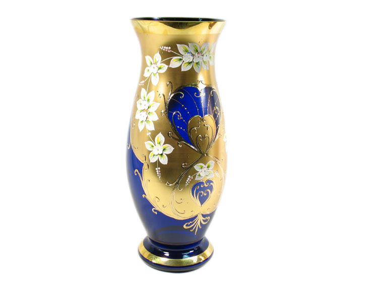 Bohemian Crystal High Enameled Vase Blue 40cm / 15.75"