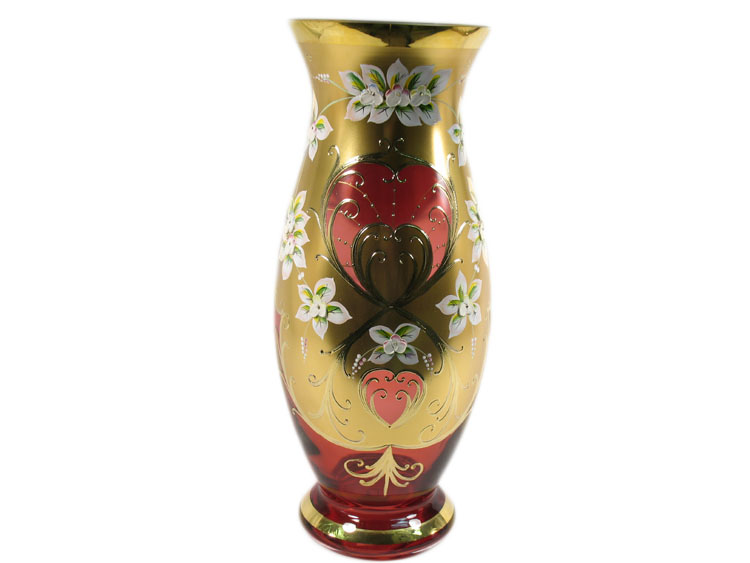 Bohemian Crystal High Enameled Vase Red 40cm / 15.75"