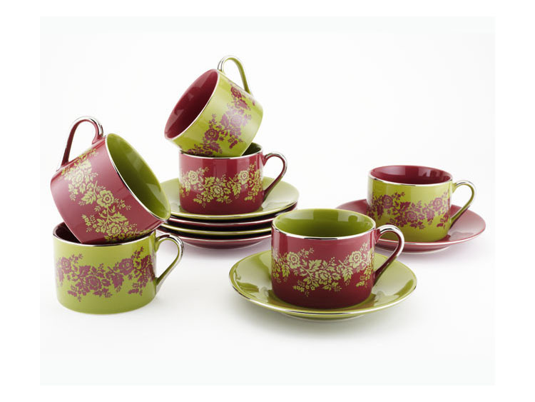 Classic Coffee and Tea Nouveau Floral Teacups and Saucers
