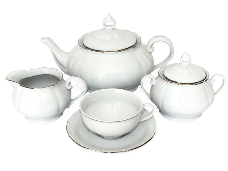 Classic White Platinum Trim Tea Set