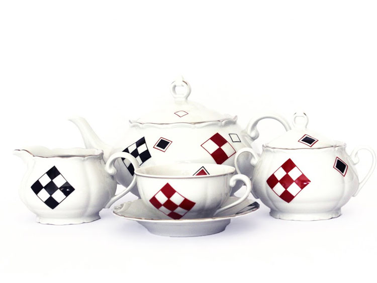 Red and Black Square Tea Set 