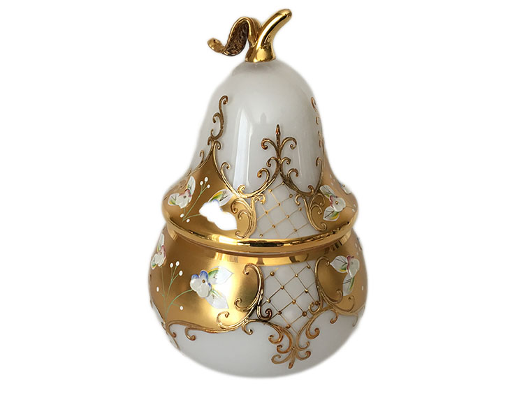 Bohemian Crystal High Enameled Bowl Pear White