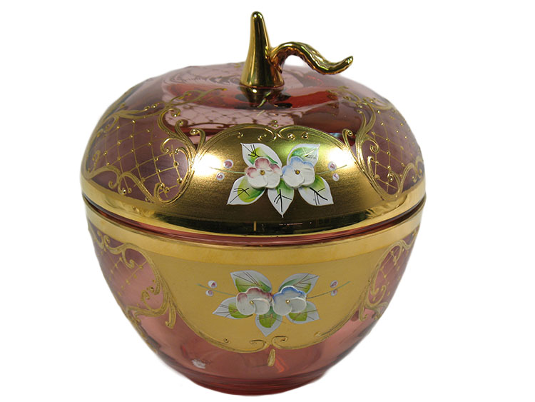 Bohemian Crystal High Enameled Bowl Apple Red