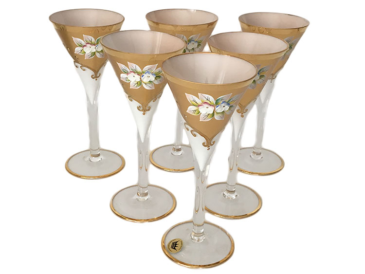 Bohemian Crystal High Enameled Glasses White 150 ml / 5 oz