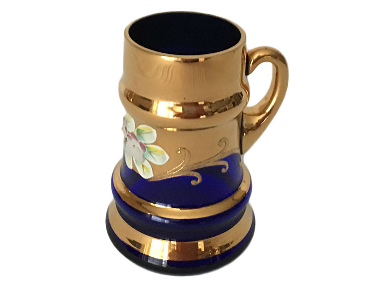 Bohemian Crystal High Enameled Mugs Blue *Set 4 pcs*