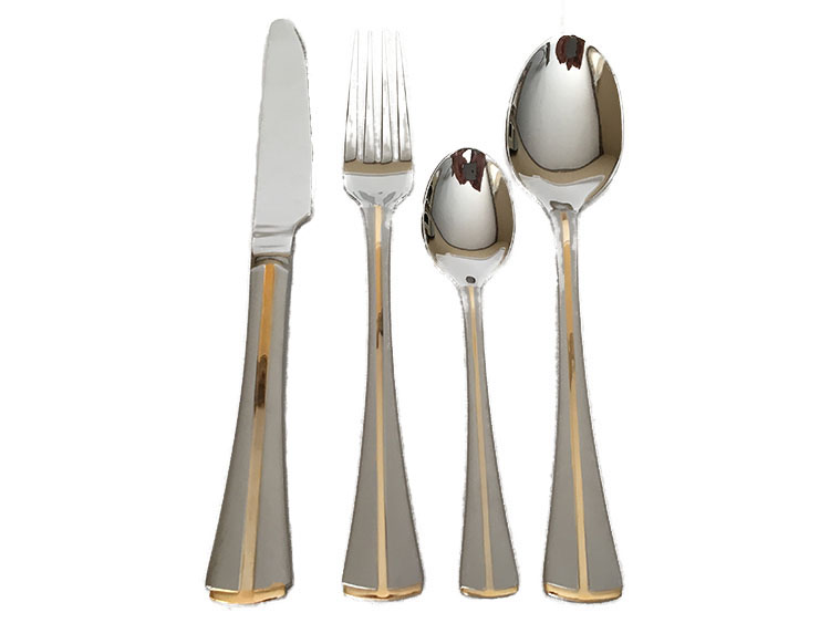 Stainless Steel Flatware Set with Gold Plated Design in Wooden Box 