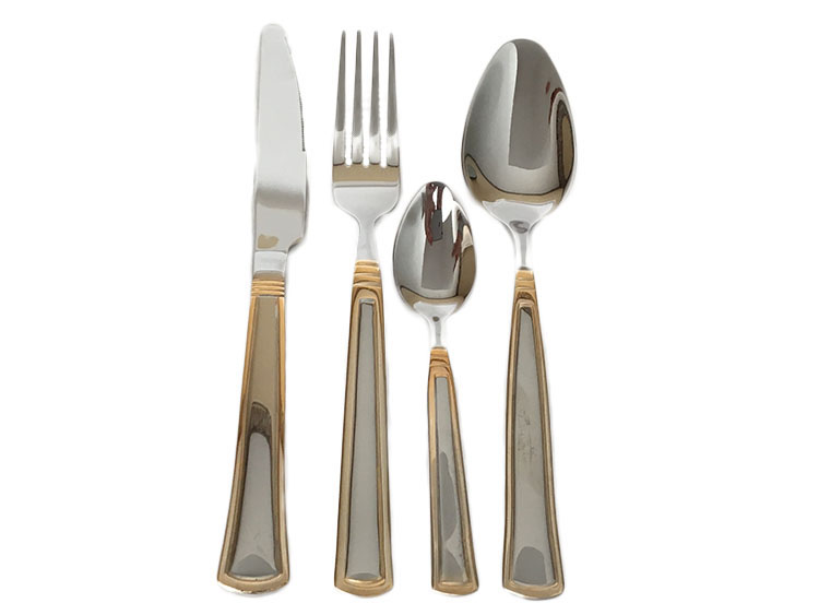 Stainless Steel Flatware Set with Gold Plated Rim Design in Wooden Box 