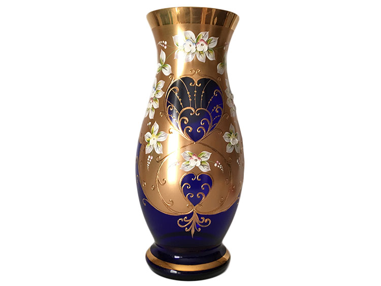 Bohemian Crystal High Enameled Vase Blue 35cm / 14"