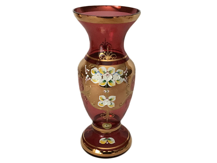 Bohemian Crystal High Enameled Vase Red 30cm / 12"
