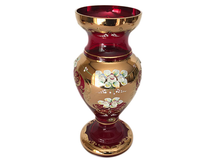 Bohemian Crystal High Enameled Vase Red 31cm / 12.25"