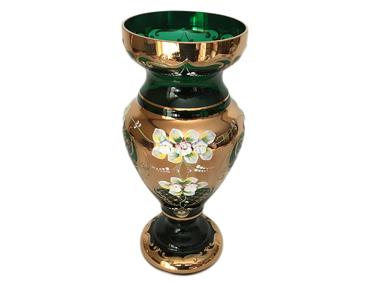 Bohemian Crystal High Enameled Vase Green 31cm / 12.25"