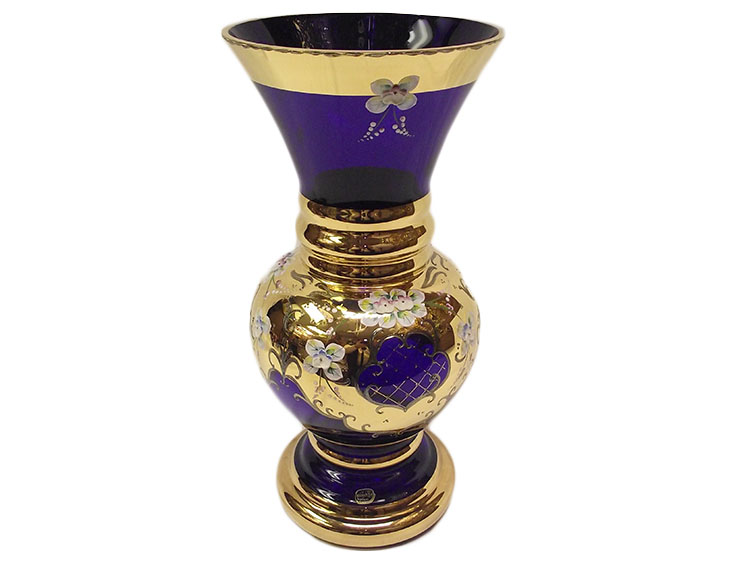 Bohemian High Enameled Hand Painted Vase Blue 40cm / 16"