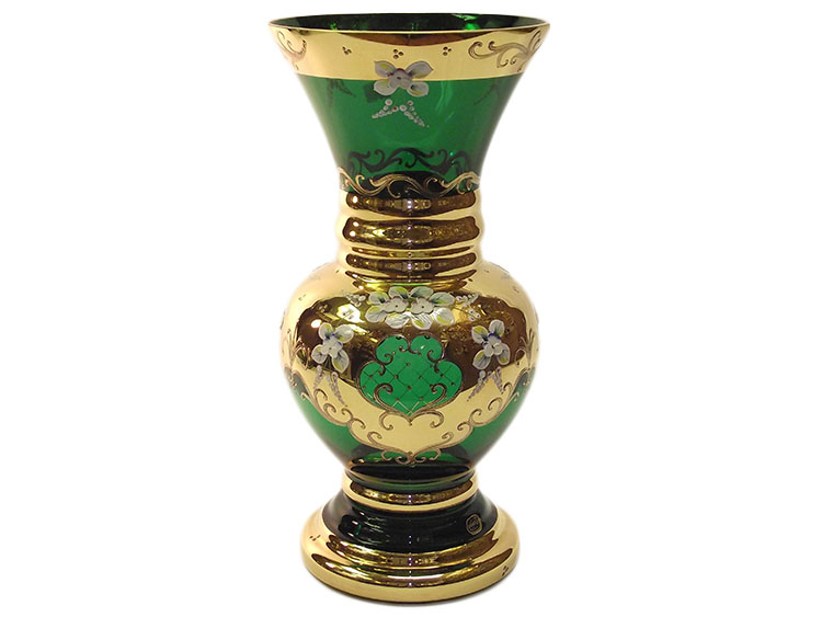 Bohemian High Enameled Hand Painted Vase Green 40cm / 16"