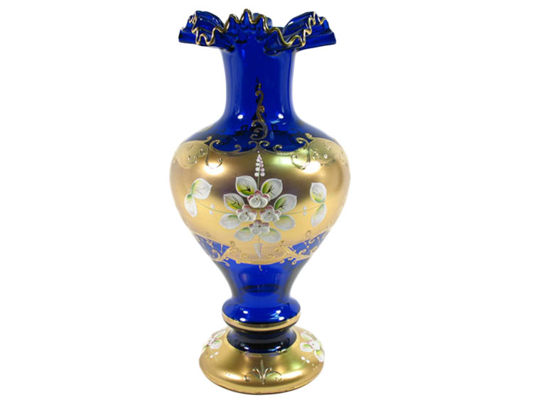Bohemian Crystal High Enameled Vase Blue 31cm / 12.25"