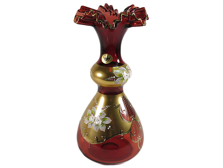 Bohemian Crystal High Enameled Vase Red 29cm / 11.5" 