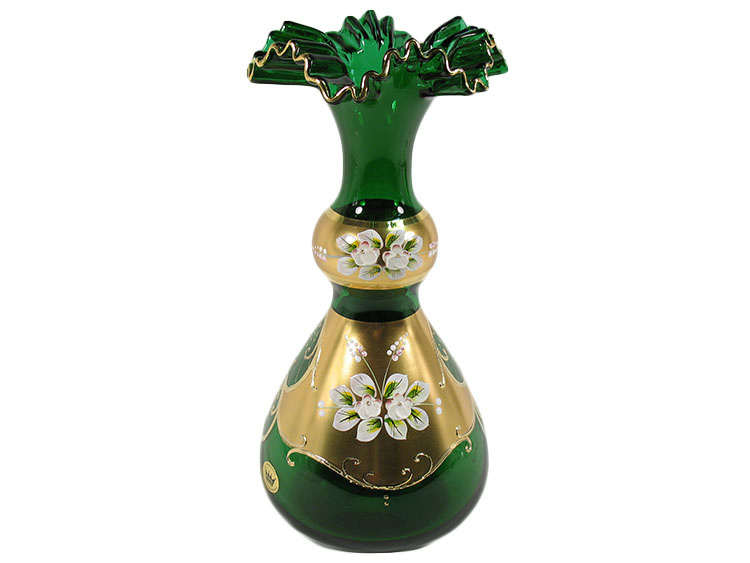 Bohemian Crystal High Enameled Vase Green 29cm / 11.5"