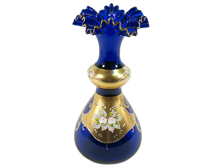 Bohemian Crystal High Enameled Vase Blue 29cm / 11.5"
